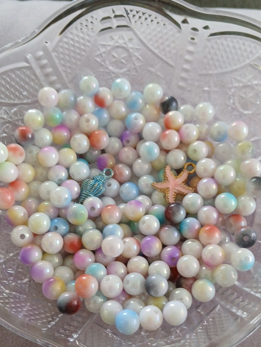 Kids Multicolor Pearl Bead Charm Set with Starfish and Shell Charms